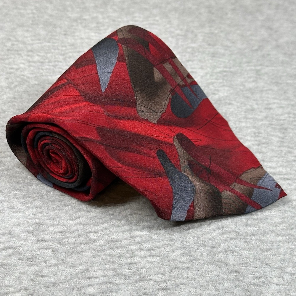 Vintage J. Garcia "Pine & Rock Collection Fifteen" 100% Silk Red Abstract Tie